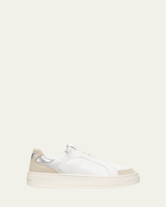 Courtside Mixed Leather Retro Low-Top Sneakers